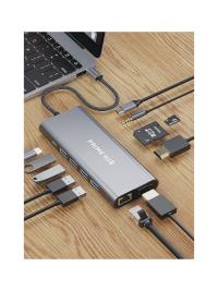 Fulltech FH23 11'i 1 Arada Usb-C Çoklayıcı | 4K Hdmı 100W Pd Gigabit Ethernet 3.5mm Jack HDMI VGA  